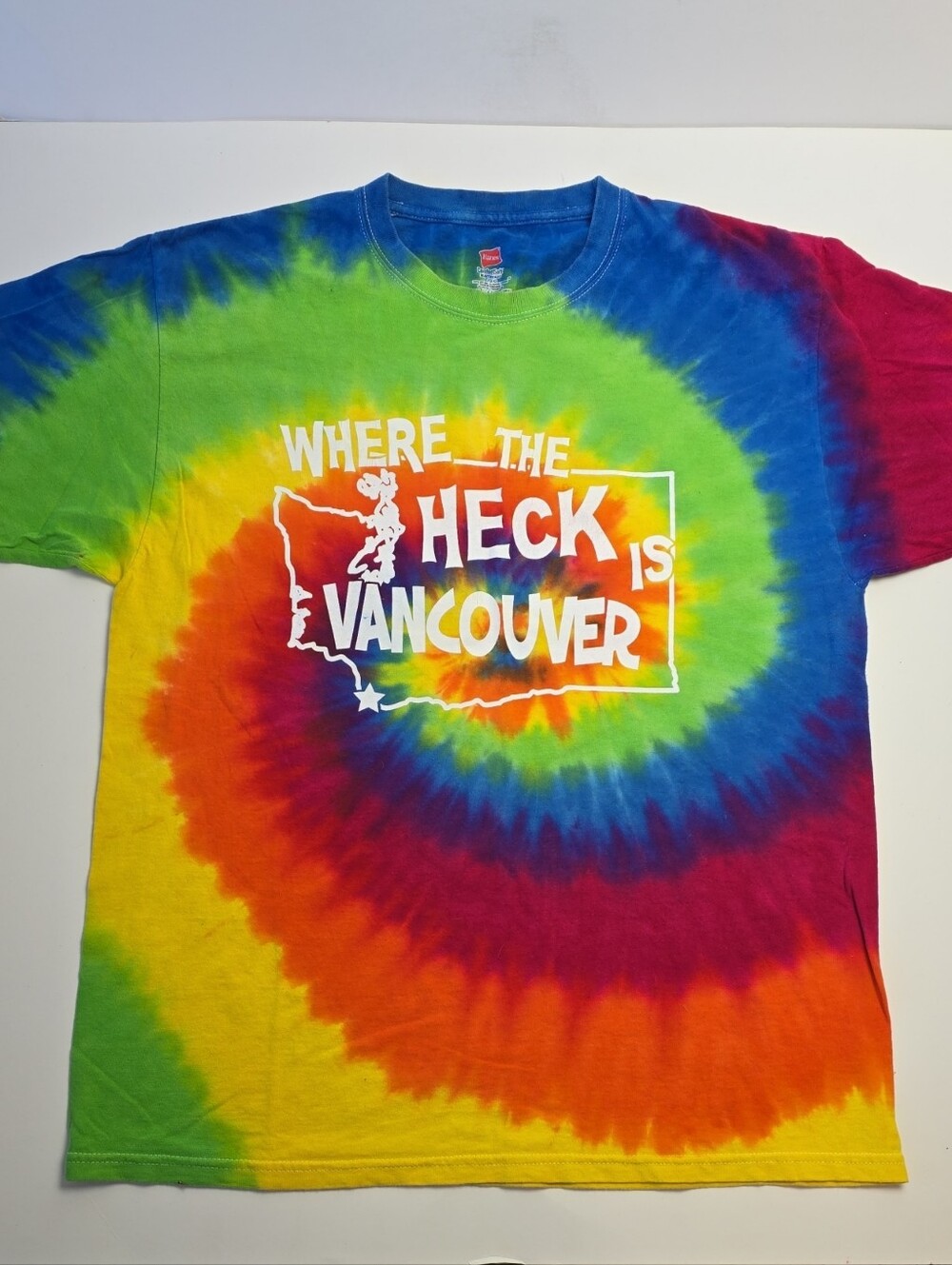 "Where The Heck Is Vancouver" Hanes ComfortSoft Heavyweight Tie-Dye Tee Shirt - Picture 1 of 4